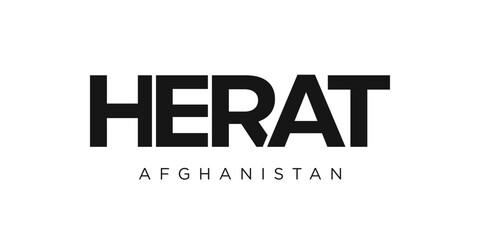 Herat in the Afghanistan emblem. The design features a geometric style, vector illustration with bold typography in a modern font. The graphic slogan lettering.