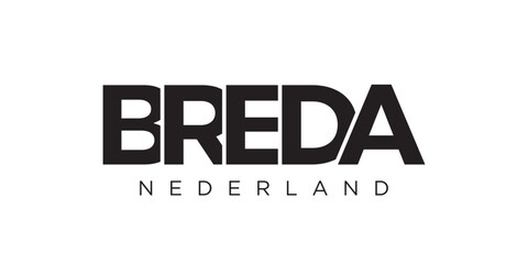 Breda in the Netherlands emblem. The design features a geometric style, vector illustration with bold typography in a modern font. The graphic slogan lettering.