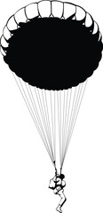 Fototapeta na wymiar Cartoon Black and White Isolated Illustration Vector Of An Astronaut Parachuting Back to Earth
