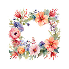 Watercolor flowers with frame, invitation card template in Vector EPS format