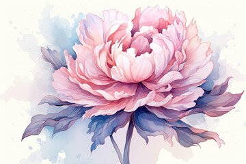 Watercolor pink peony flower vector illustration on white background