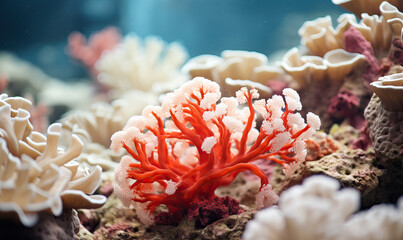 Naklejka na ściany i meble Creative colorful corals closeup underwater.