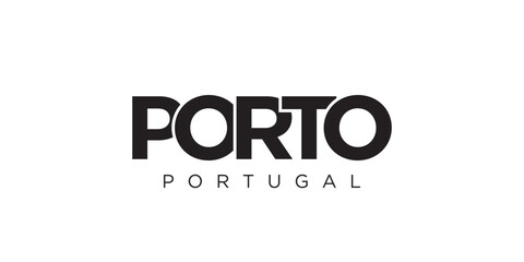 Porto in the Portugal emblem. The design features a geometric style, vector illustration with bold typography in a modern font. The graphic slogan lettering.