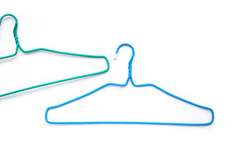 Clothes hangers on white background.
