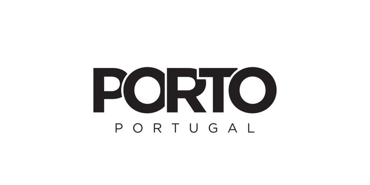Naklejki Porto in the Portugal emblem. The design features a geometric style, vector illustration with bold typography in a modern font. The graphic slogan lettering.