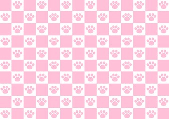 猫の足跡入りチェック柄（ピンク）