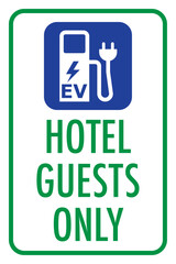 Vector graphic of sign indicating electric vehicle charging spots are reserved for hotel guests only - obrazy, fototapety, plakaty