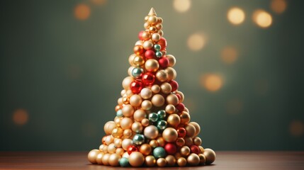 A christmas tree made of balls on a table, AI