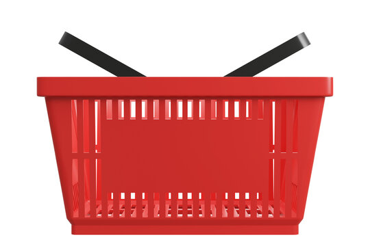 Plastic shopping basket. Isolated supermarket shopping cart.
