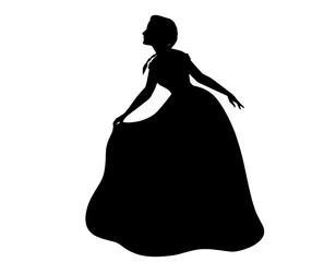 Playful girl in a dress, obeisance. Silhouette on a white background.
