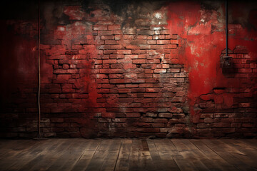 Old room with brick wall and wooden floor