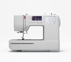  Concept atelier, fashion studio, fashion designer, tailor white sewing machine front view 3d render on white