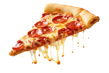 Poster A hot pizza slice with dripping melted cheese © Lusi_mila