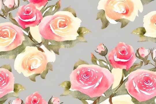 Watercolor roses in full bloom background, Watercolor Rose background, floral background, flower background, Roses background