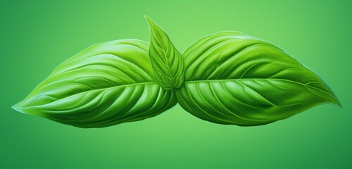 Generative AI image of  A fresh basil leaf with vivid green color and detail