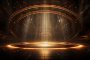 Luxury and futuristic golden empty stage with lights background - obrazy, fototapety, plakaty