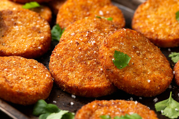 Sweet potato Hash brown with sauce and herbs