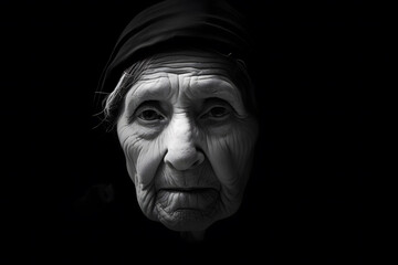 Portrait of Jewish old woman with a scarf on her head. Neural network AI generated art