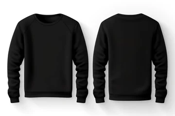 Fotobehang Set of black front and back view tee sweatshirt sweater long sleeve on transparent background cutout, PNG file. Mockup template for artwork graphic design   Generative AI © Kay