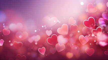 Background with pink bokeh hearts festive for Valentine's Day