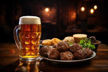 A traditional Australian pub serving up cold beers and meat pies for Australia Day revelers. Concept of pub culture and refreshment. Generative Ai.