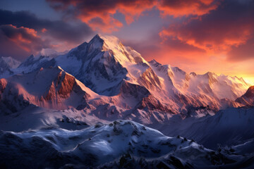 The last light of the day kissing the mountaintops, creating a breathtaking alpine sunset. Concept...