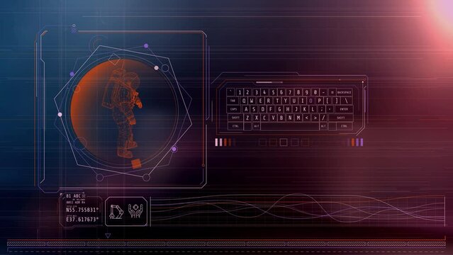 Fantastic spaceship virtual panel displaying an astronaut