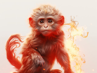 Obraz premium Fiery Monkey Illustration with Glowing Flames 