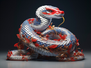 Obraz premium Elegant Coiled Snake Sculpture with Red Accents 