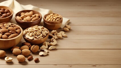 Fototapeta premium Warm illustration of nuts with copyspace perfect for advertising or related topics