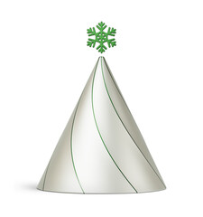 Green and silver Christmas tree in abstract cone shape. New Year's decoration isolated on transparent background. 3D render