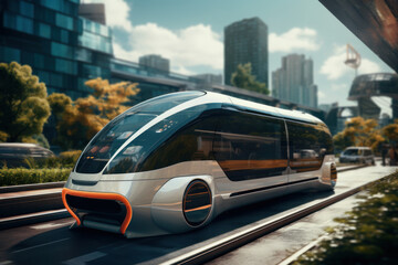 A self-driving car navigating through urban streets, exemplifying the intelligence and decision-making capabilities of autonomous vehicles. Concept of intelligent transportation. Generative Ai.