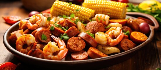 Authentic Cajun Shrimp Boil with Sausage, Potatoes, and Corn, made from scratch.