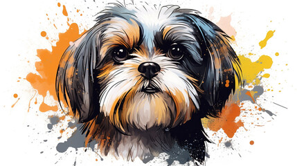 Cool looking shih tzu dog in mixed grunge colors style illustration.