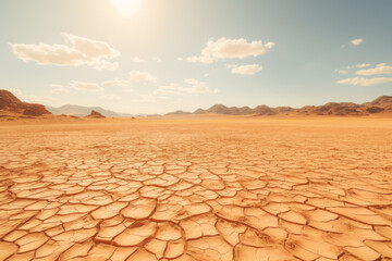 A scorching sun casting long shadows in a vast desert, showcasing the intensity of midday heat. Concept of desert sun. Generative Ai.