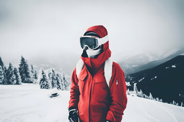 Fototapeta na wymiar Portrait of young human in ski mask. Neural network AI generated art
