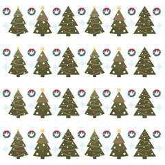 Cute merry christmas background with christmas tree, Christmas wreath and snowflake. Seamless pattern background christmas party.