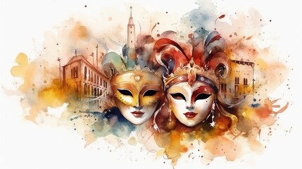 Carnival venetian mask from a splash of watercolor, colored drawing, realistic.