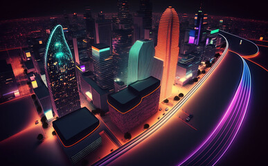 Futuristic Dallas, Texas, Cityscape Skyscraper, city in the night