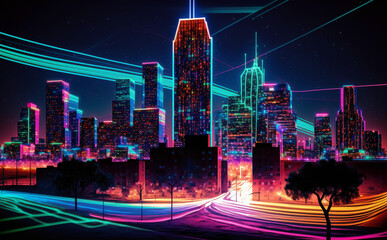 Futuristic Dallas, Texas, Cityscape Skyscraper, city at night - obrazy, fototapety, plakaty