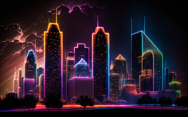 Futuristic Houston, Texas, Cityscape Skyscraper, city skyline at night