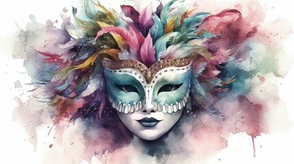 Carnival venetian mask from a splash of watercolor, colored drawing, realistic. - obrazy, fototapety, plakaty