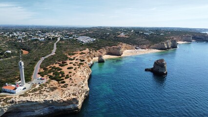 Drone shot over Portimao during summer