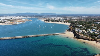 Drone shot over Portimao during summer