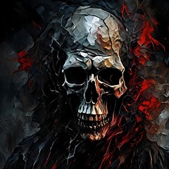 Oil painting style image of a scary skull for halloween