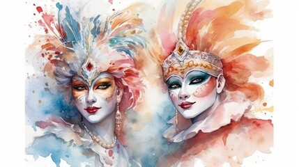 Carnival venetian mask from a splash of watercolor, colored drawing, realistic. - obrazy, fototapety, plakaty
