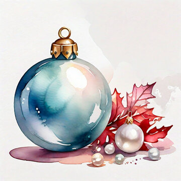 Christmas ball in watercolor clip art design  