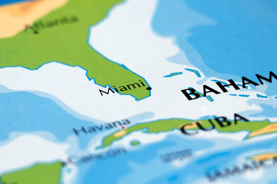 world map of north america, with miami in close up