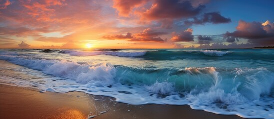 As the sun rose on a dazzling summer morning, the vibrant blue sky blended seamlessly with the sparkling sea, creating a breathtaking landscape of endless beauty. The waves crashed against the black