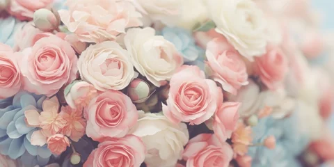 Tuinposter Flowers roses soft pastel color background. Beautiful composition. Valentine's Day, Easter, Birthday, Happy Women's Day, Mother's Day. Holiday poster and banner © megavectors